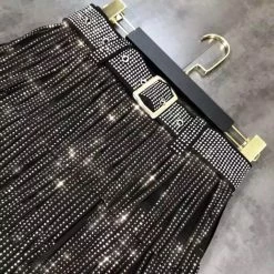 Jessica Bara Mady Belted Rhinestone Fringe Mini Skirt Birthday Suit