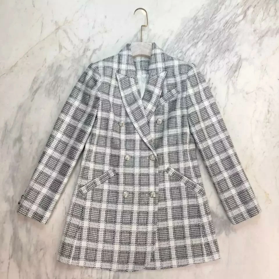 Jessica Bara Hannah Plaid Double Breasted Blazer