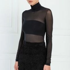 Jessica Bara Tameka Sheer Mesh Turtleneck Top Reve Doll Essentials