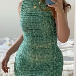 Jessica Bara Henley Sleeveless Ruched Mini Dress