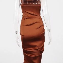Jessica Bara Silas Satin Ruched Midi Dress Influencer Style