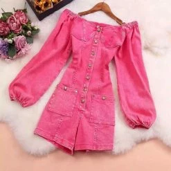 Jessica Bara Karla Denim Long Sleeve Romper Summer Lovin'