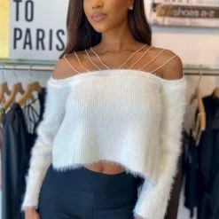 Birthday Suit Jessica Bara Layla Rhinestone Strappy Fuzzy Sweater