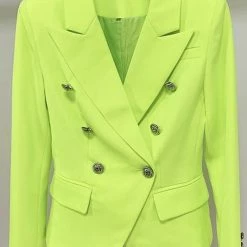 The 9-5 Shop Jessica Bara Magdalena Neon Lime Silver Button Blazer