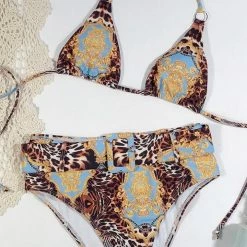 Jessica Bara Corey Chain Print High Waisted Bikini Set Influencer Style