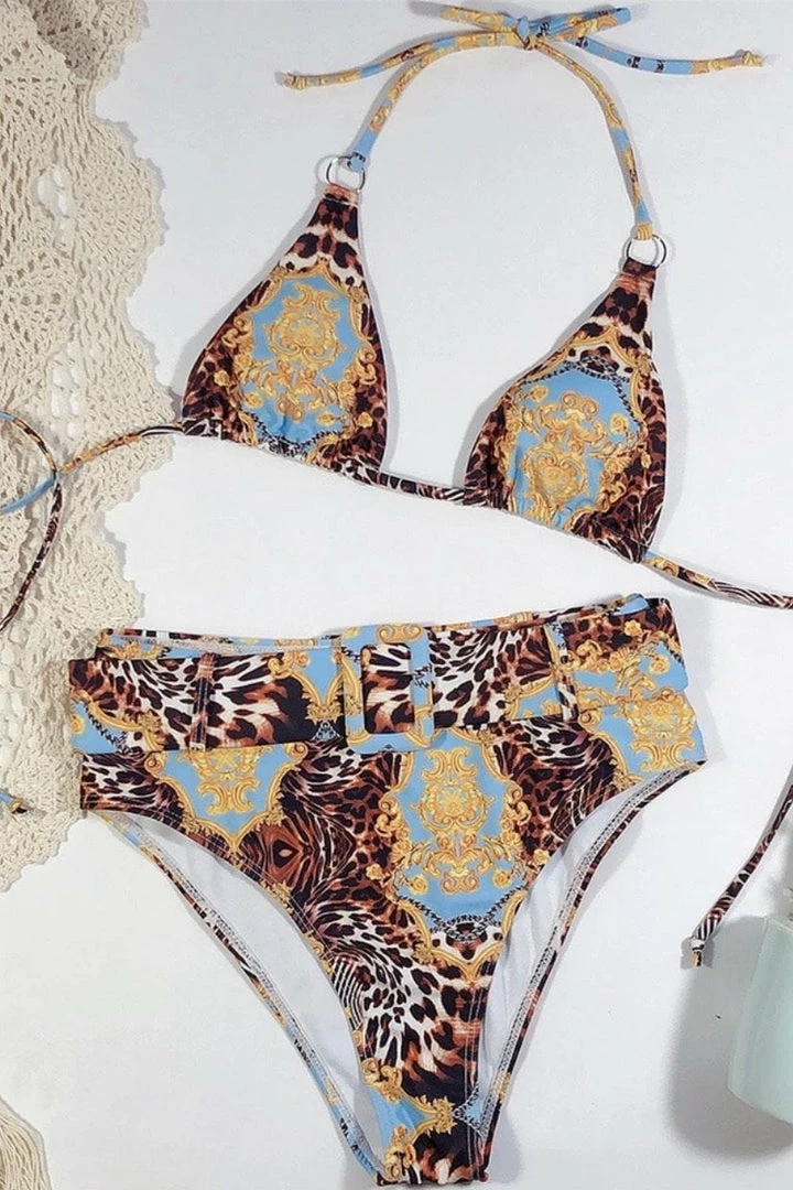 Jessica Bara Corey Chain Print High Waisted Bikini Set Influencer Style
