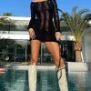 Influencer Style Jessica Bara Amabella Long Sleeve Shredded Backless Mini Dress