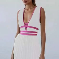 Summer Lovin' Jessica Bara Norma Pleated Strappy Knit Mini Dress