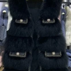 Jessica Bara Anders Pearl Embellished Fur Vest