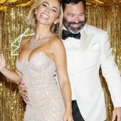 Jessica Bara Alpha Strapless Crystal Mesh Mini Dress Influencer Style