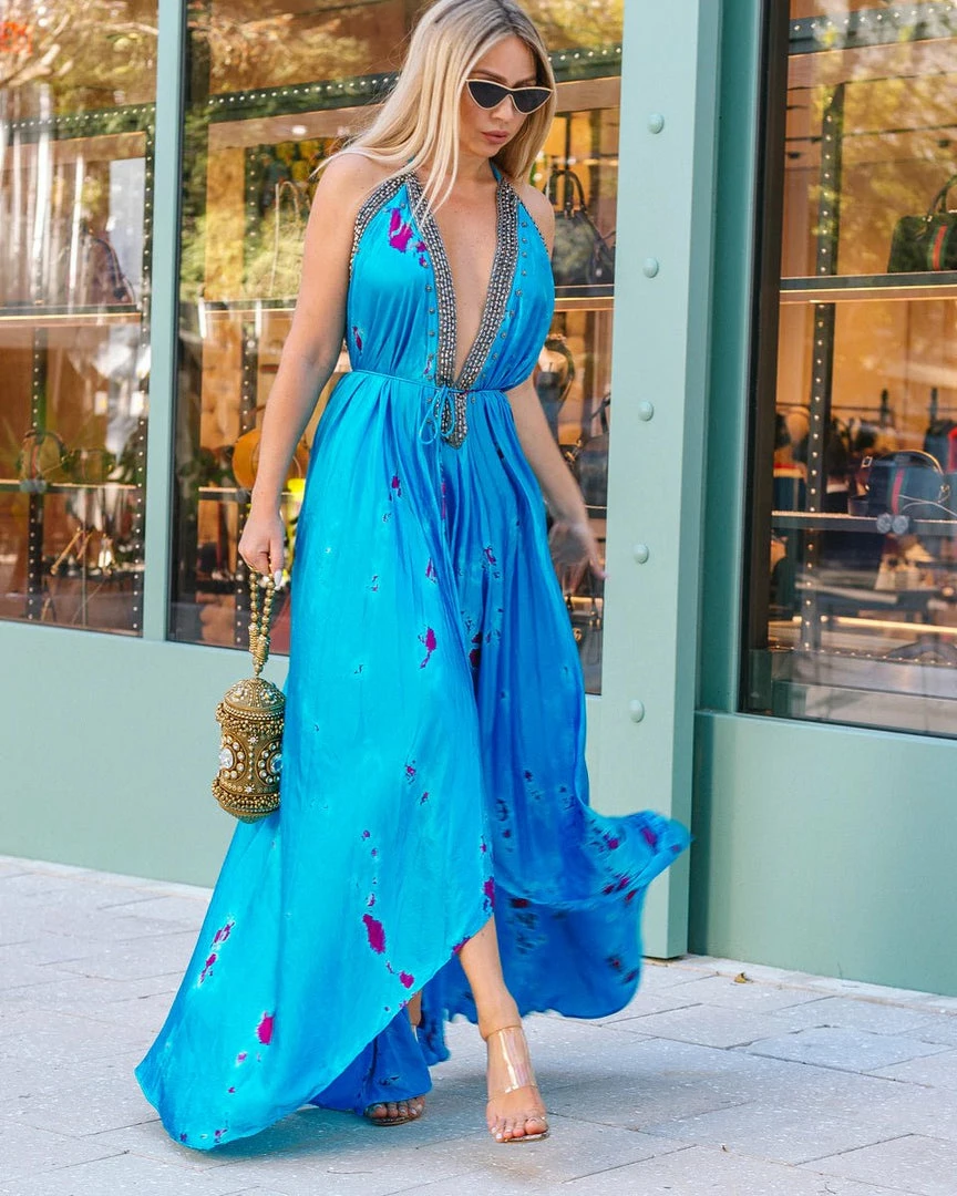 Summer Lovin' Colors Of Fashion 3 Way Tie Dye Embellished Maxi Dress