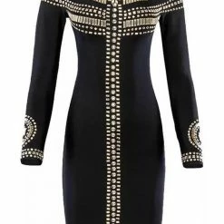 Jessica Bara Avril Long Sleeve Bandage Beaded Dress