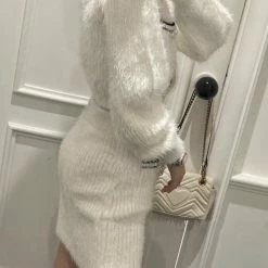 Jessica Bara Hadlee Fuzzy Cropped Cardigan Top And Skirt Three Piece Set