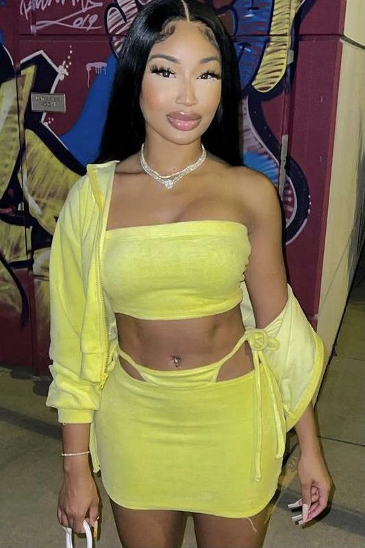 Jessica Bara Winnie Track Hoodie And Mini Skirt Three Piece Set