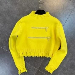 Jessica Bara Cali Long Sleeve Distressed Cropped Sweater