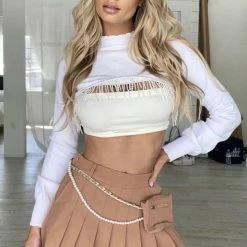 Influencer Style Jessica Bara Paige Pearl Embellished Extreme Crop Top