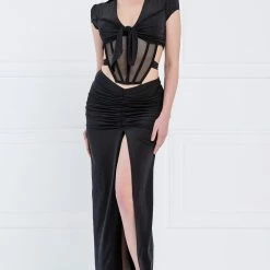 Jessica Bara Khaleesi Crop Top And Ruched Skirt Two Piece Set Two Piece Sets