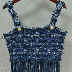 Jessica Bara Ashlynn Gold Button Fringe Crop Top Reve Doll Essentials