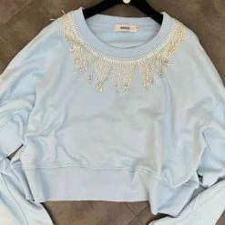 Bottoms Jessica Bara Akia Crystal Fringe Sweatshirt And Shorts Two Piece Set