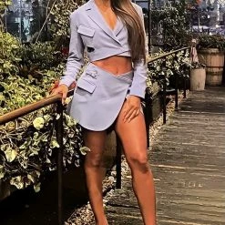 Jessica Bara Eliott Buckle Blazer And Mini Skirt Two Piece Set Influencer Style