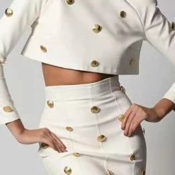 Jessica Bara Camden Gold Button Top And Skirt Two Piece Set