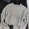 Jessica Bara Piper Long Sleeve Distressed Chain Sweater Tops