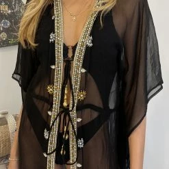 Summer Lovin' Kareena Virgin Islands Embellished Sheer Kaftan Dress