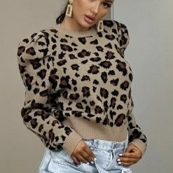 Jessica Bara Kendall Leopard Puff Sleeve Sweater Reve Doll Essentials