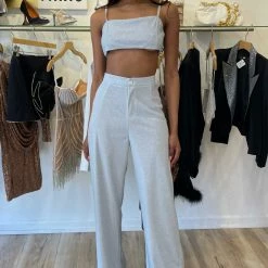 Jessica Bara Zendaya Glitter Crop Top And Pant Two Piece Set