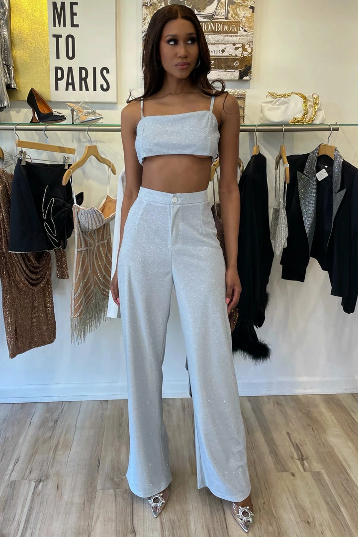 Jessica Bara Zendaya Glitter Crop Top And Pant Two Piece Set