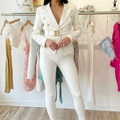 The 9-5 Shop Jessica Bara Bryson Gold Button Belted Blazer