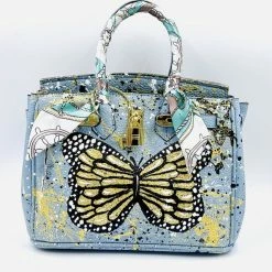 Anca Barbu Handpainted Butterfly Graffiti Handbag