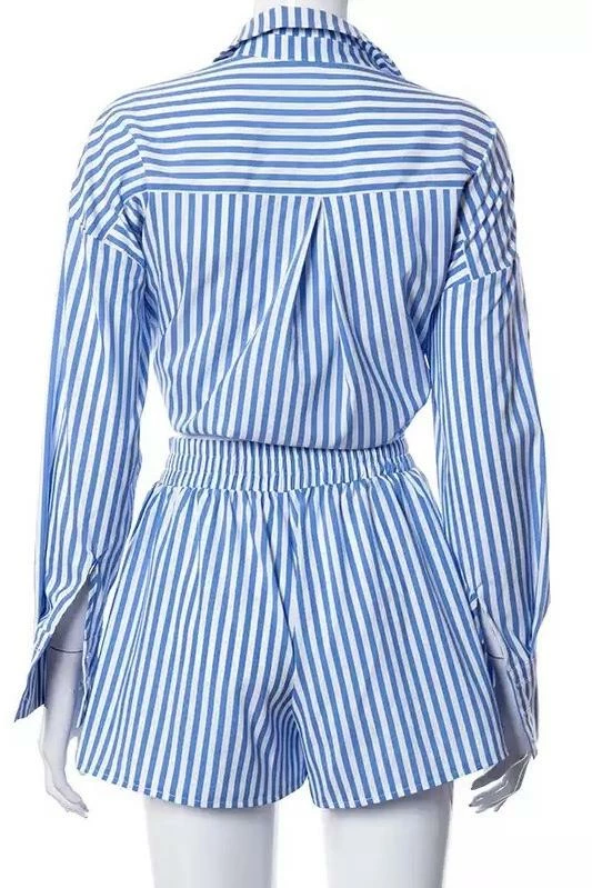 Summer Lovin' Jessica Bara Garcia Stripped Button Down And Short Two Piece Set