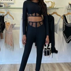 Jessica Bara Tatiana Mesh Long Sleeve Top And Pant Two Piece Set Birthday Suit