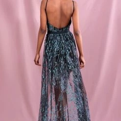 Jessica Bara Itzel Beaded Sheer Two Piece Dress