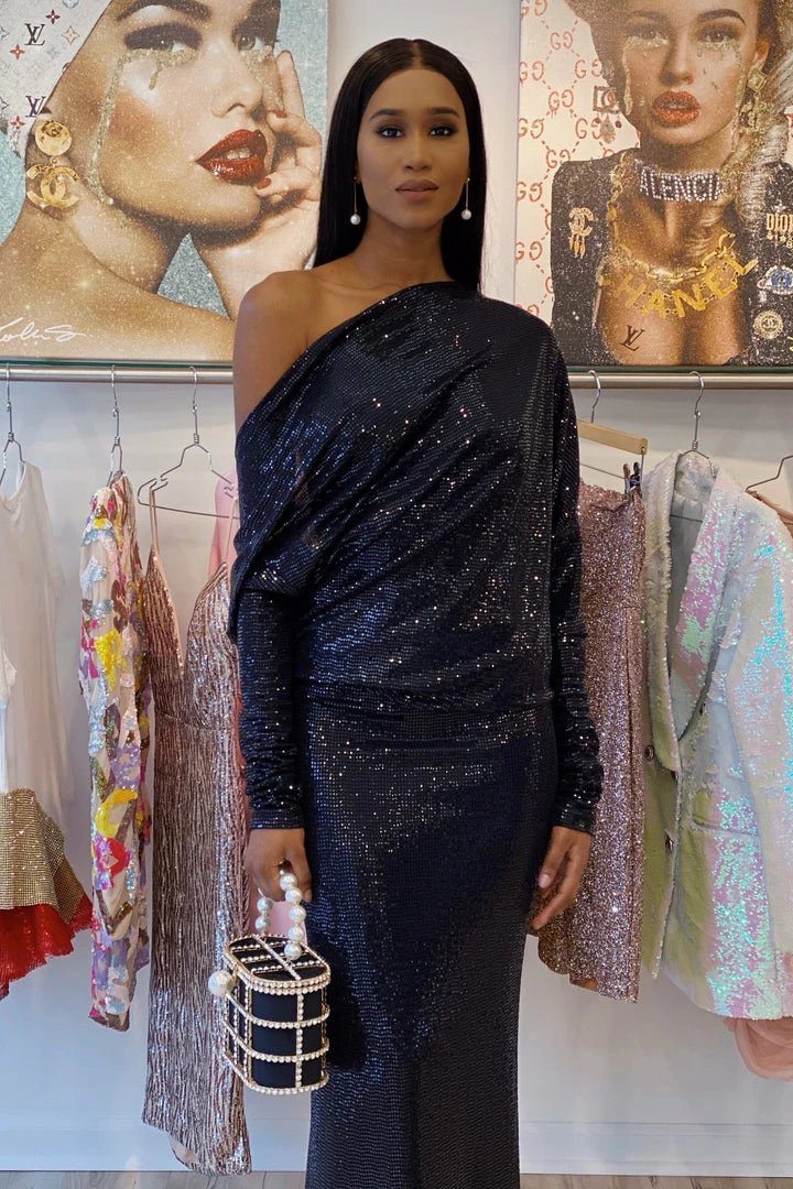 Influencer Style Jessica Bara Amanie Long Sleeve 3 Way Glitter Gown