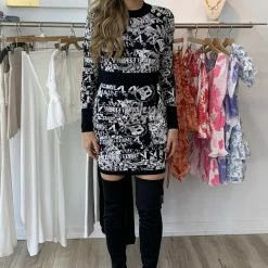 The Event Shop Jessica Bara Ursula Jacquard Long Sleeve Open Back Dress
