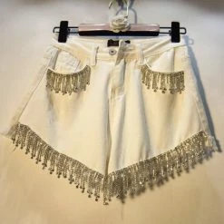 Summer Lovin' Jessica Bara Ariane High Waisted Rhinestone Denim Shorts