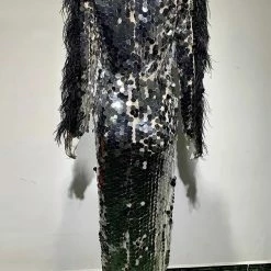 Influencer Style Jessica Bara Azariah Long Feather Sleeve Sequin Gown
