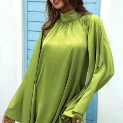 Jessica Bara Rafaela Backless Long Sleeve Silk Mini Dress