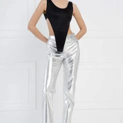 Jessica Bara Declan Shiny Silver Leather Pants