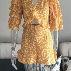 Jessica Bara Chaya Floral Ruffle Backless Romper