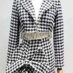 Jessica Bara Lara Houndstooth Cropped Blazer And Skirt Two Piece Set