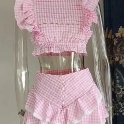 Jessica Bara Lillia Gingham Ruffle Top And Shorts Two Piece Set