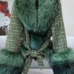 Jessica Bara Shaliyah Fur And Tweed Belted Coat