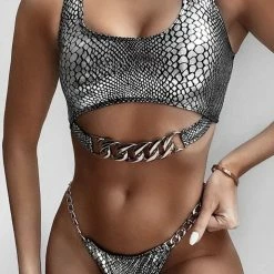 Jessica Bara Oakly Reflective Snakeskin Bikini Set Poolside Essentials