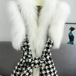 Reve Doll Essentials Jessica Bara Aurora Fur Belted Wool Houndstooth Vest