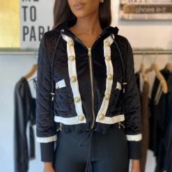 Jessica Bara Charlie Quilted Velvet Gold Button Jacket