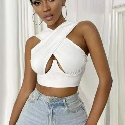 Jessica Bara Indigo Criss Cross Crop Top