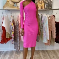 Jessica Bara Kacy One Shoulder Bodycon Midi Dress Birthday Suit